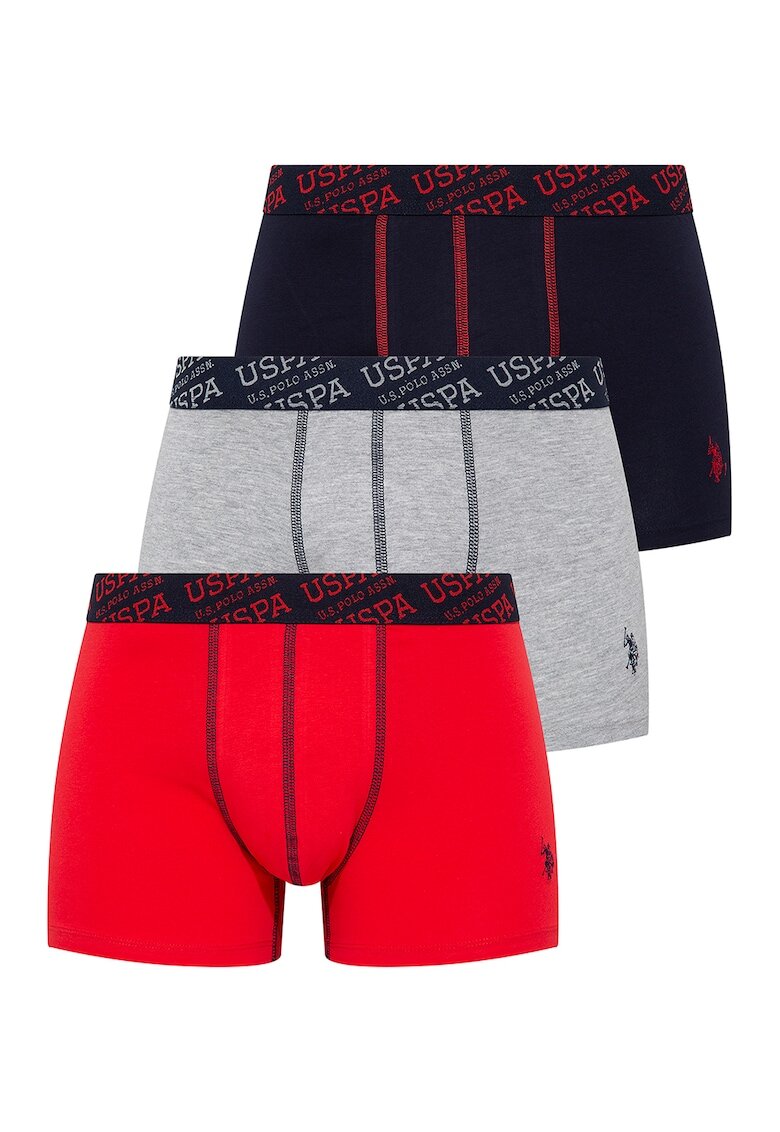 US Polo Assn Боксерки с лого - 3 чифта - Червен/Сив меланж/Тъмносин