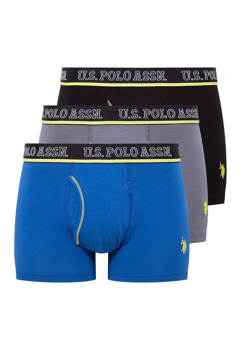 US Polo Assn Боксерки с лого на талията - 3 чифта - Черен/Пепеляво сиво/Син