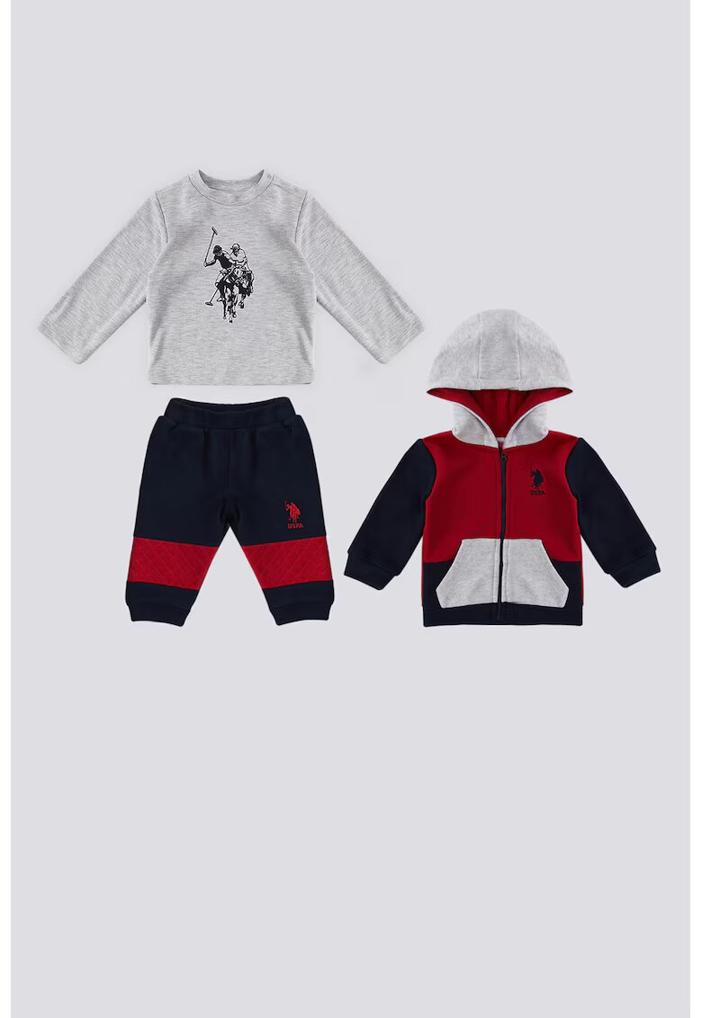 US Polo Assn Худи - блуза и спортен панталон - Ултрамарин синьо/Тъмночервен/Сив меланж