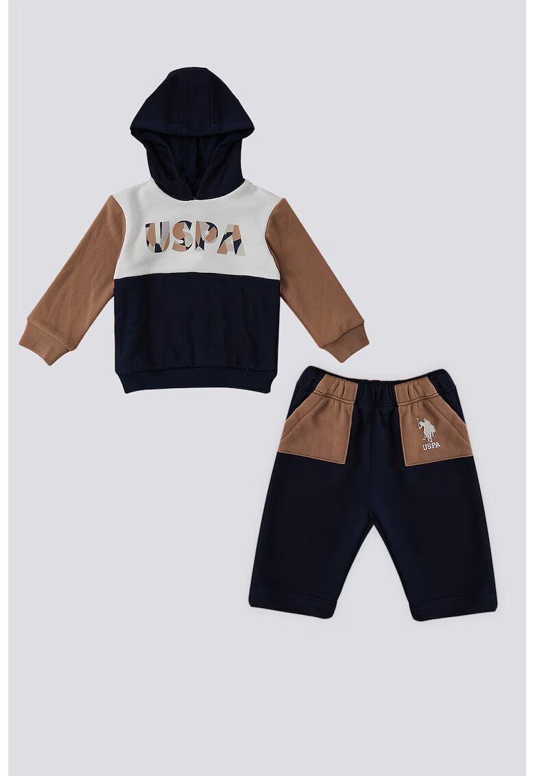 US Polo Assn Худи и спортен панталон - Кафяв/Крем/Тъмносин