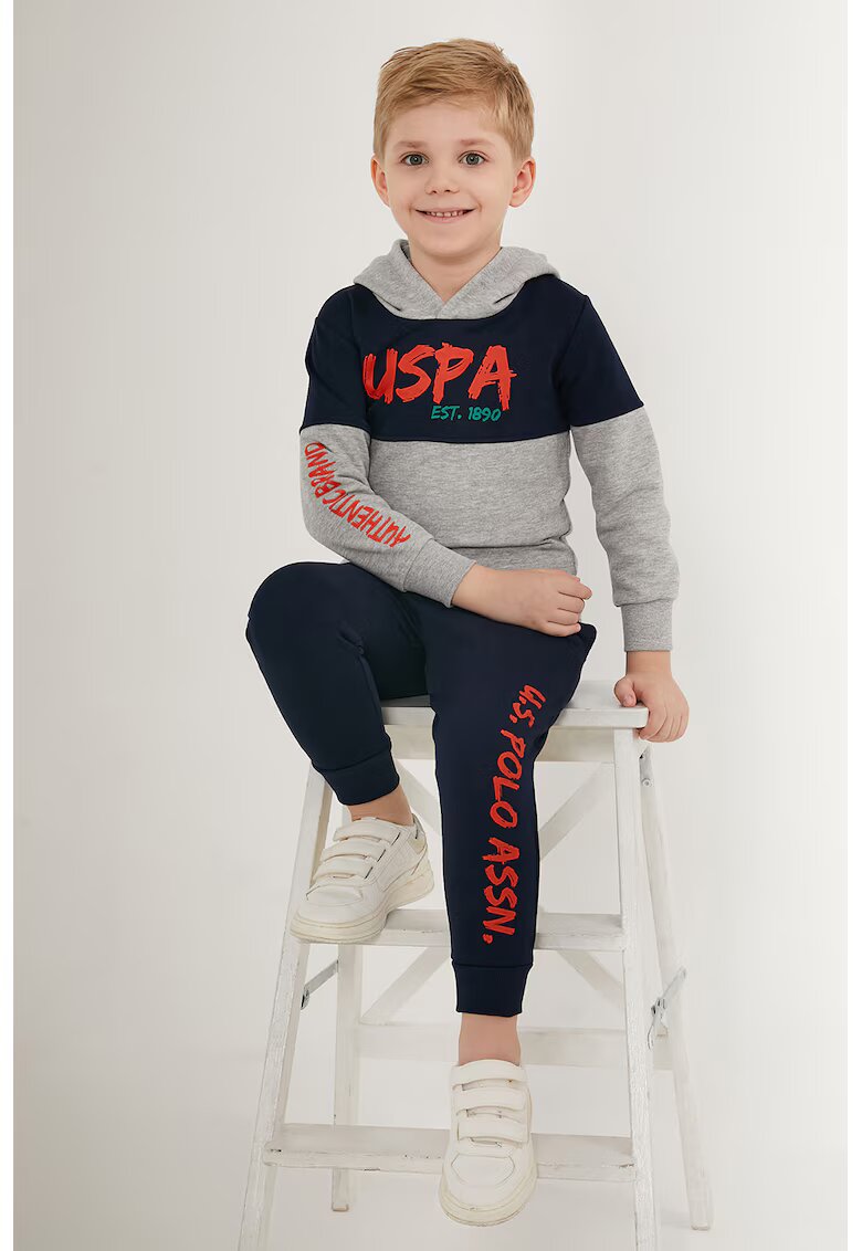US Polo Assn Худи с лого и спортен панталон - Ултрамарин синьо/Сив меланж