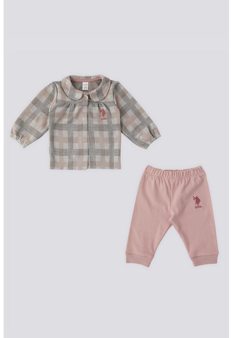 US Polo Assn Карирана блуза и спортен панталон - Сив/Розово