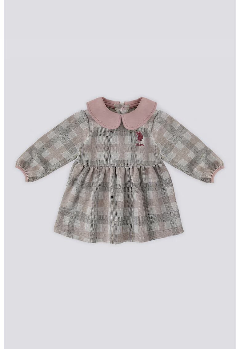 US Polo Assn Карирана рокля с яка Peter Pan - Сив/Розово