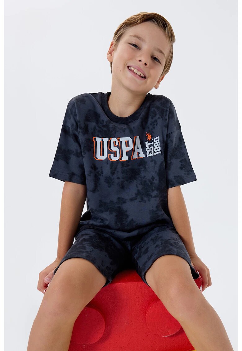 US Polo Assn Къс спортен екип с батик и лого - Тъмносин/Ултрамарин синьо