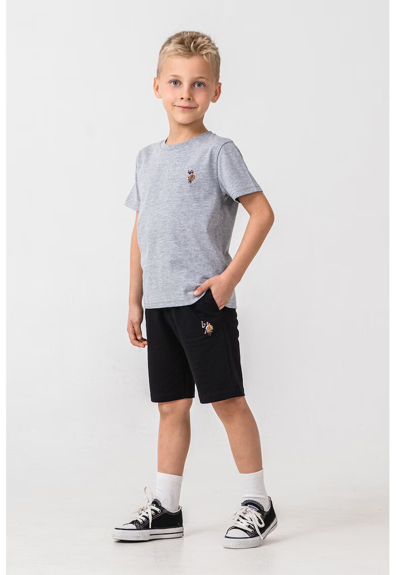 US Polo Assn Къс спортен екип с лого - Сив меланж/Тъмносин