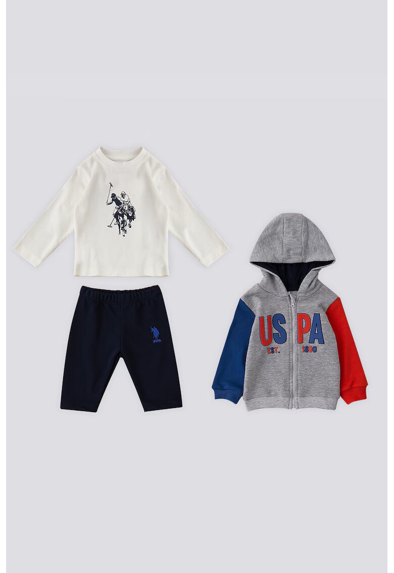 US Polo Assn Комплект - 3 части - Червен/Сив меланж/Син