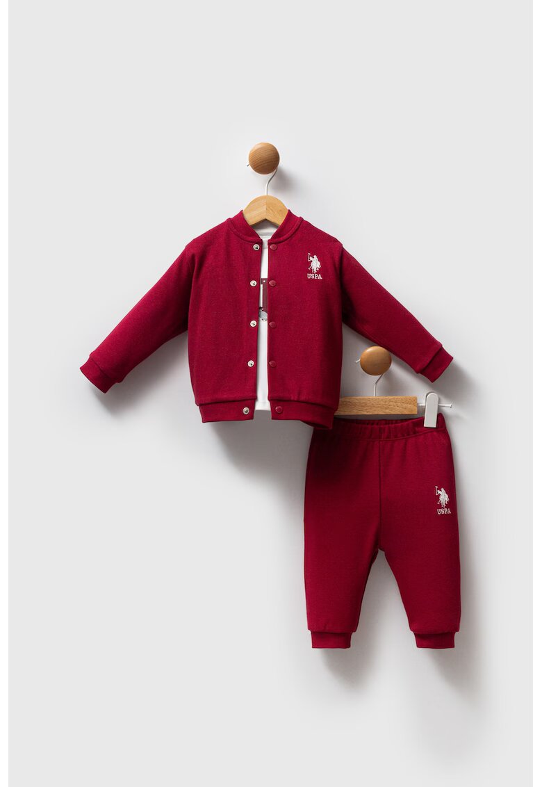 US Polo Assn Комплект с лого - 3 части - Тъмночервен/Бял