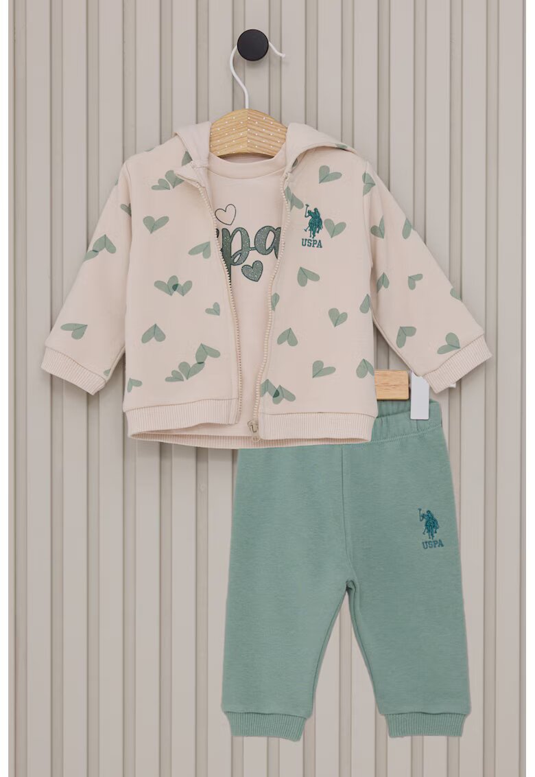 US Polo Assn Комплект с памук - 3 части - Бледозелен/Крем