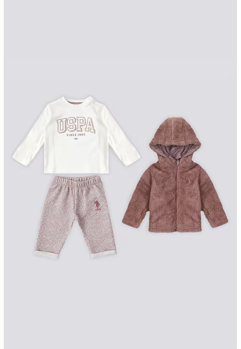 US Polo Assn Комплект с шарки - 3 части - Бял/Прашно розово
