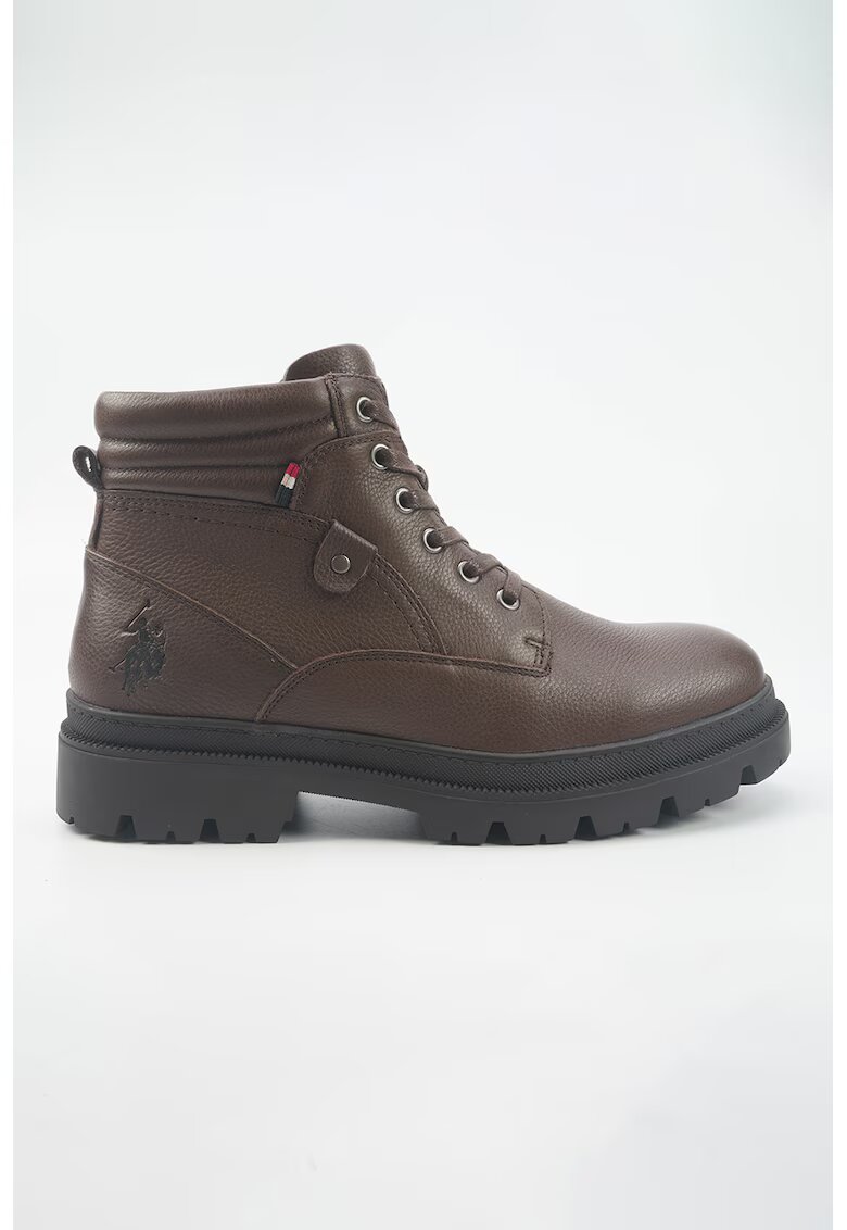 US Polo Assn Кожени боти - Тъмнокафяв