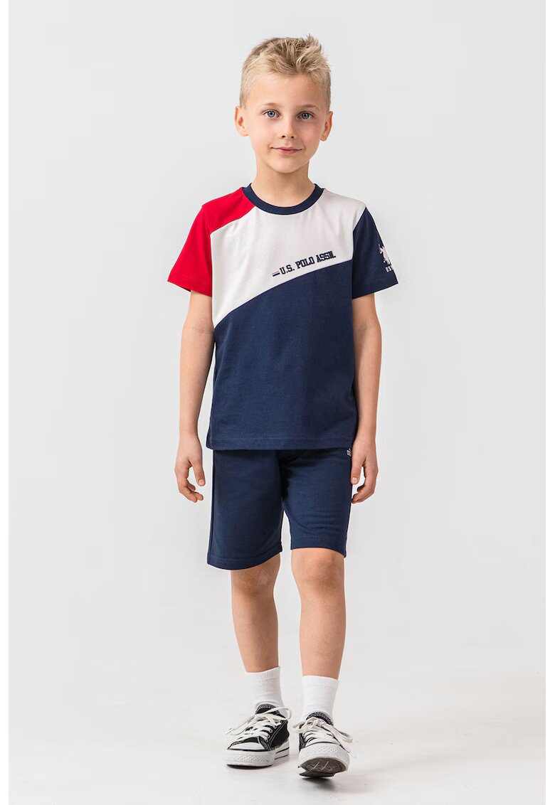 US Polo Assn Памучен къс спортен екип с лого - Бял/Тъмносин