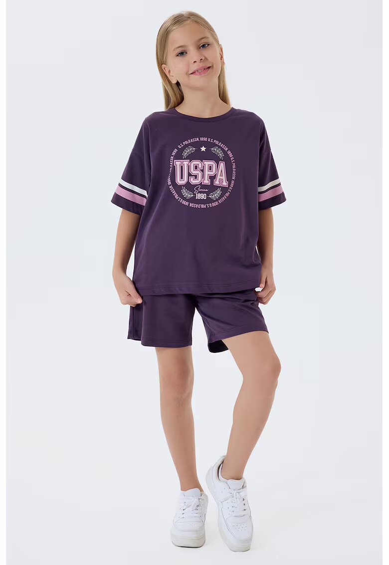 US Polo Assn Спортен екип с къси ръкави и лого - Бял/Тъмносин