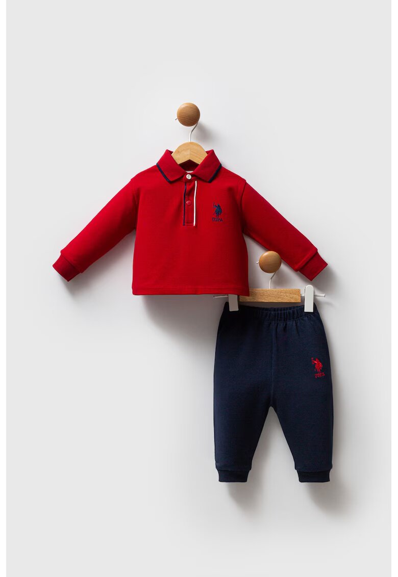 US Polo Assn Памучна блуза с яка и спортен панталон - 2 части - Светло кафяво/Тъмносин