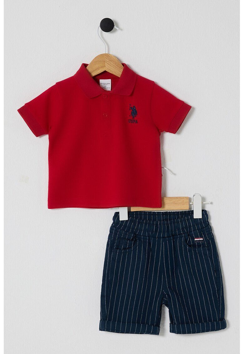 US Polo Assn Памучна тениска и къс панталон - 2 части - Червен/Тъмносин