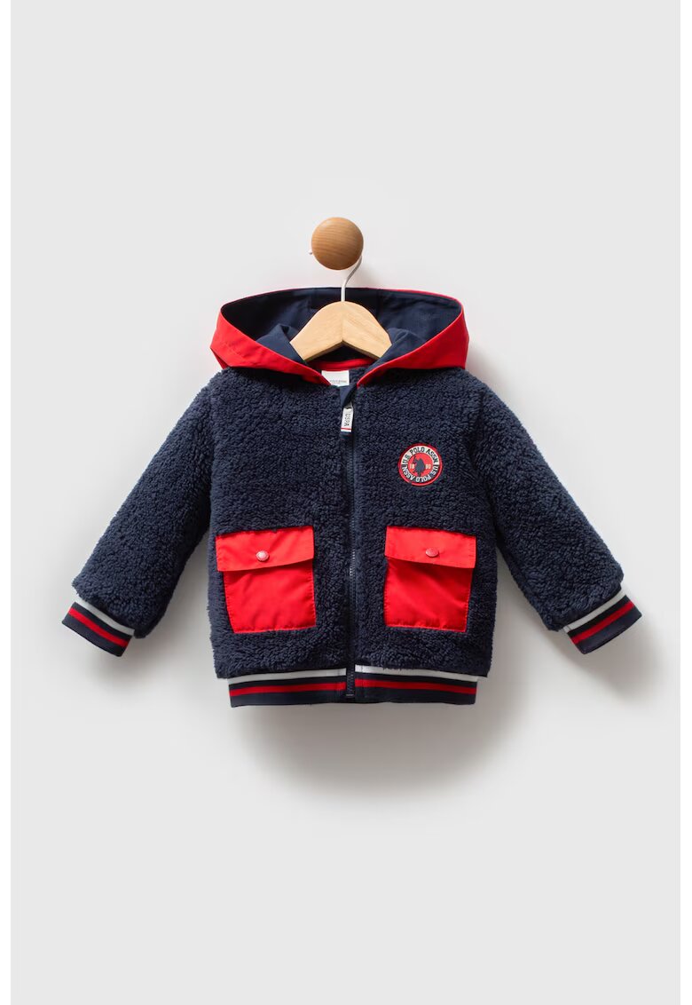 US Polo Assn Плюшено зимно яке с джобове с капаче - Червен/Тъмносин