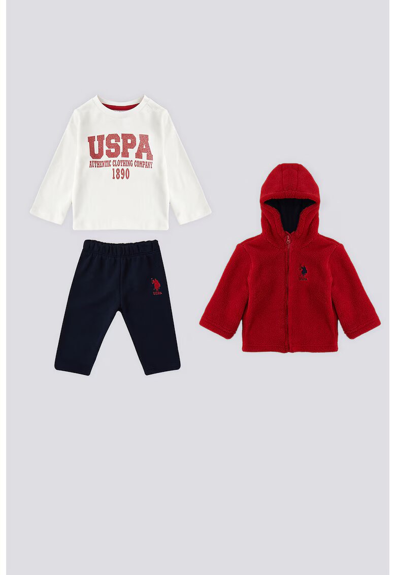 US Polo Assn Пухени яке - блуза и спортен панталон - Бял/Ултрамарин синьо/Тъмночервен
