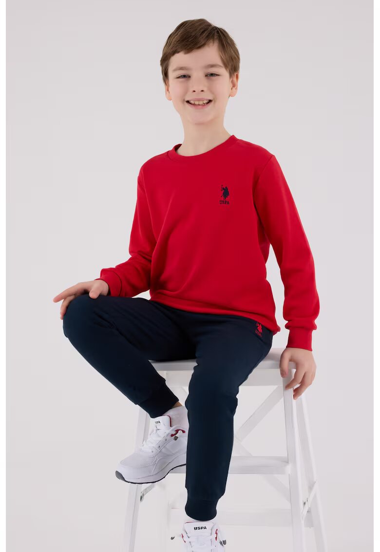 US Polo Assn Спортен екип с овално деколте и лого - Червен/Тъмносин