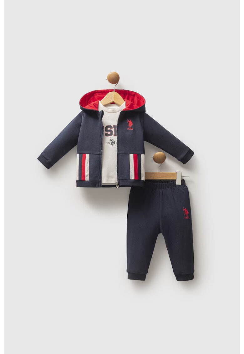 US Polo Assn Спортен екип с цип и блуза - 3 части - Червен/Мръснобял/Тъмносин