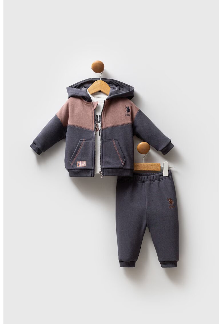 US Polo Assn Спортен екип в цветен блок - 3 части - Бял/Кафяв/Антрацитно сиво