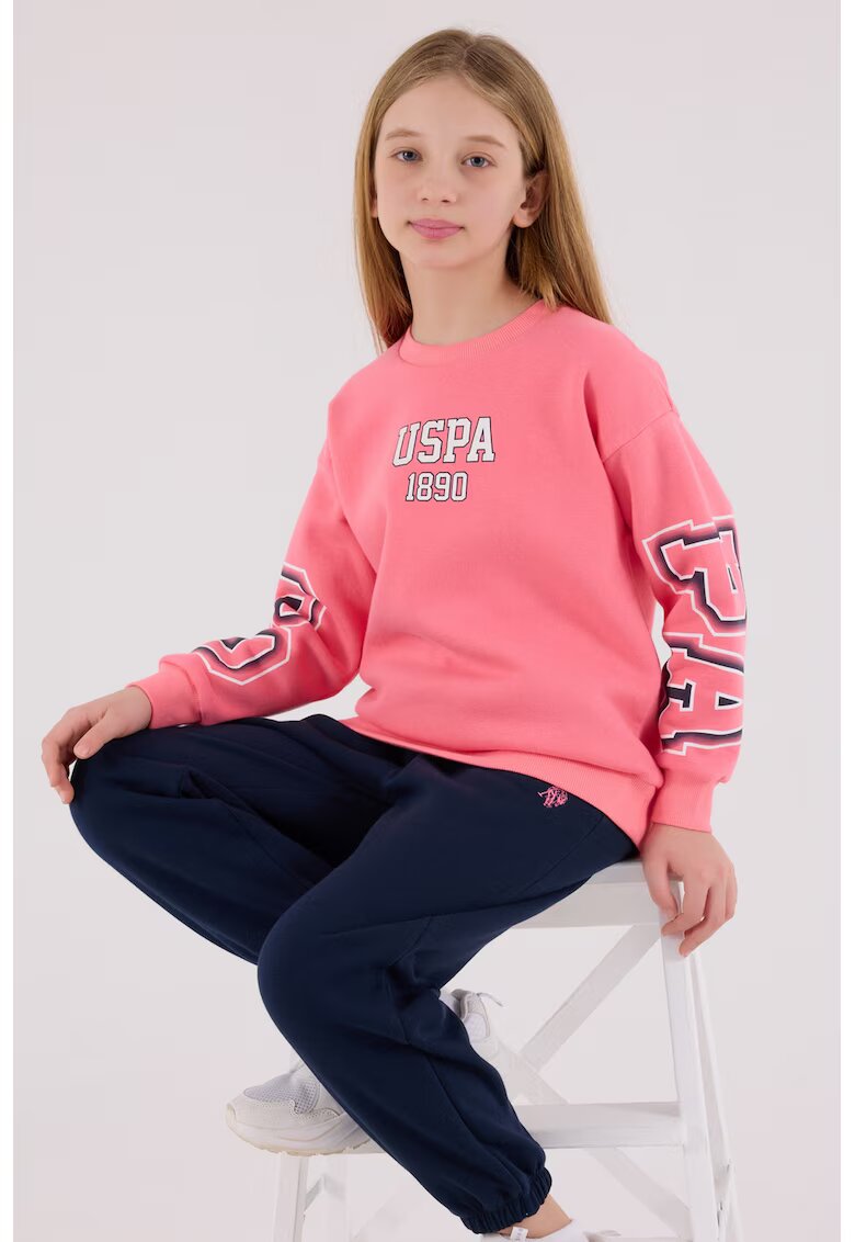 US Polo Assn Суитшърт и спортен панталон - 2 части - Ултрамарин синьо/Яркорозово/Бял