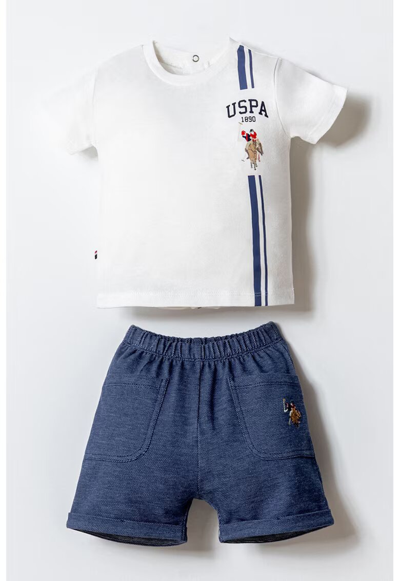 US Polo Assn Тениска с лого и къс панталон - 2 части - Бял/Меланж тъмно