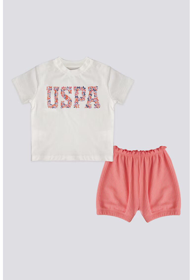 US Polo Assn Тениска с принт и къс панталон - 2 части - Бял/Корал/Син