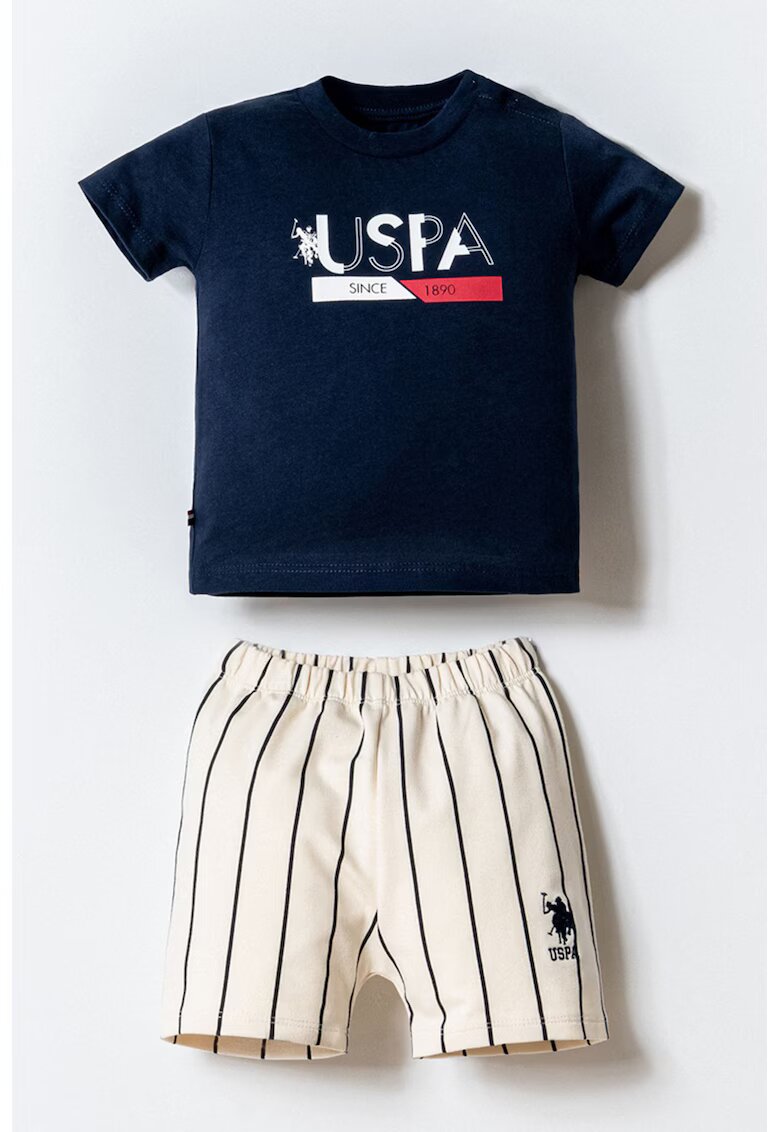US Polo Assn Тениска с принт и къс панталон - 2 части - Бял/Слонова кост/Ултрамарин синьо