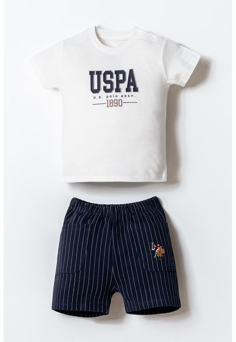 US Polo Assn Тениска с принт и къс панталон - 2 части - Бял/Тъмносин