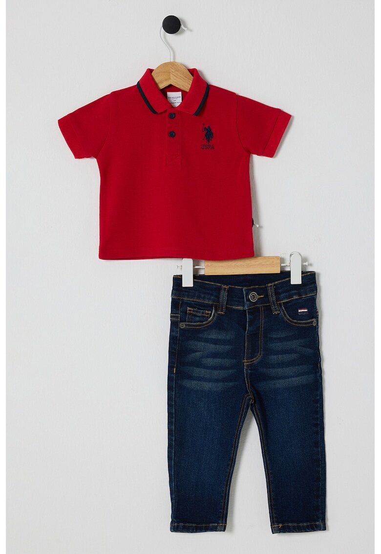 US Polo Assn Тениска с яка и дънки - 2 части - Червен/Тъмносин