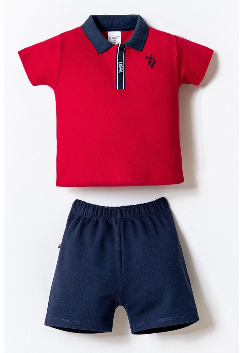 US Polo Assn Тениска с яка и къс панталон - 2 части - Бял/Тъмносин