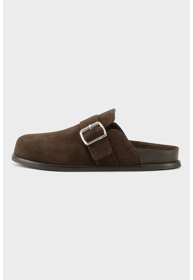 Vagabond Shoemakers Велурено сабо с декоративна тока - Тъмнокафяв