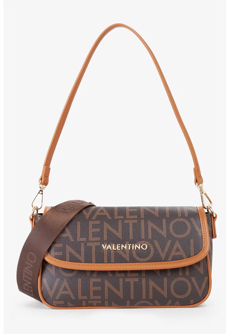 Valentino Bags Чанта през рамо от еко кожа с презрамка с лого - Тъмнокафяв/Канелено кафяво/Светлокафяв