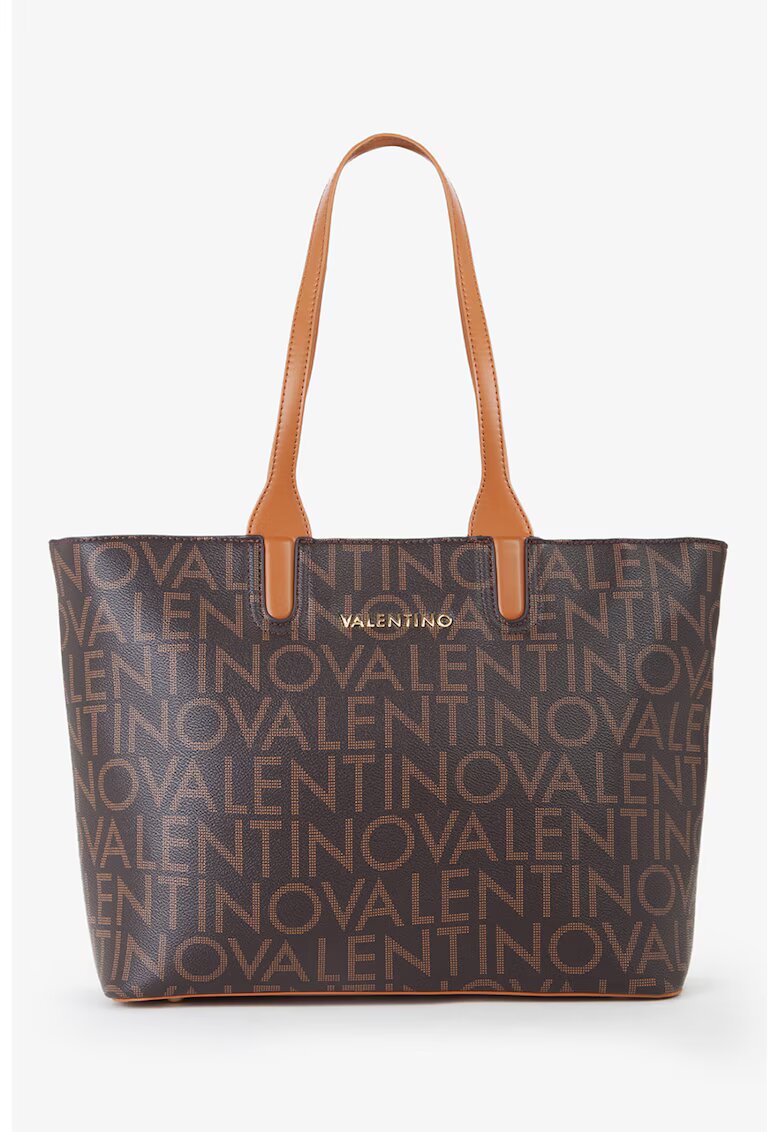 Valentino Bags Шопинг чанта от еко кожа с лого - Тъмнокафяв/Светлокафяв