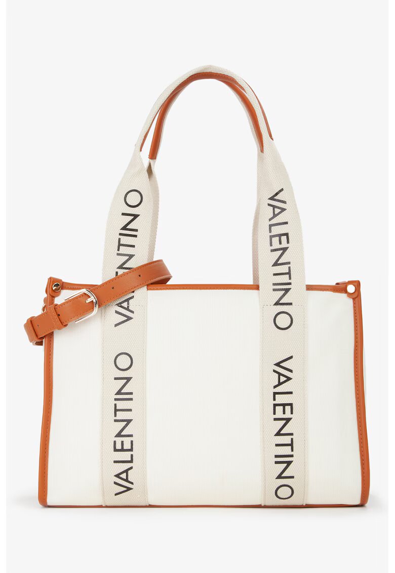 Valentino Bags Текстилна шопинг чанта Candle с лога на дръжките - Карамел/Мръснобял