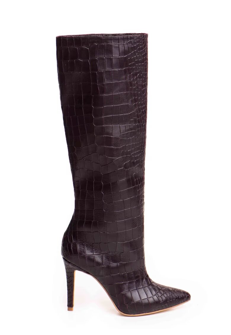 Vanilla Cizme pana la genunchi din piele - cu textura de crocodil Mystic Purple Charm