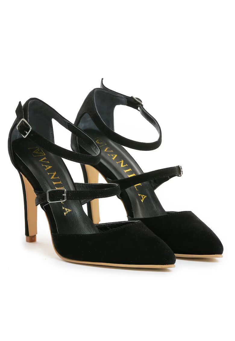 Vanilla Pantofi Stiletto cu toc subtire Dora - piele naturala intoarsa -negri
