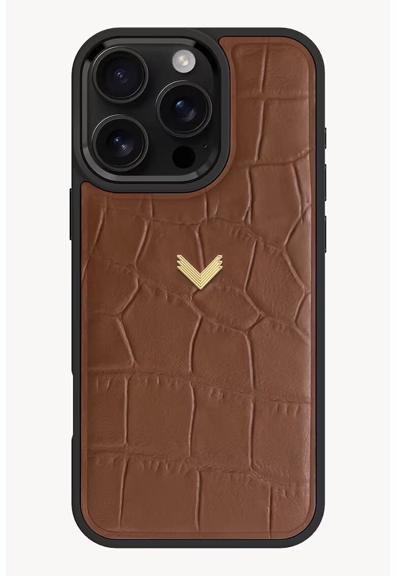 VELANTE OFFICIALE VELANTE - Кожен калъф за iPhone 16 Pro Max с шагрен - Кафяв