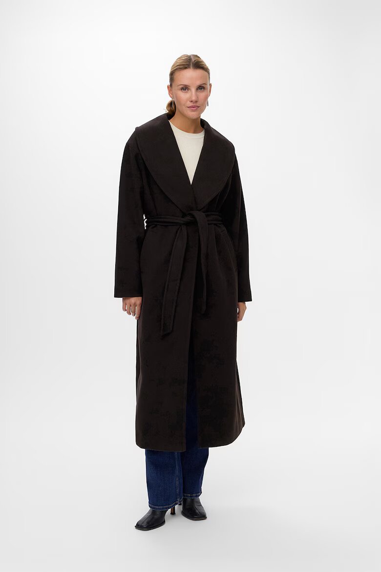 Vero Moda Дълго палто с колан Тъмнокафяв