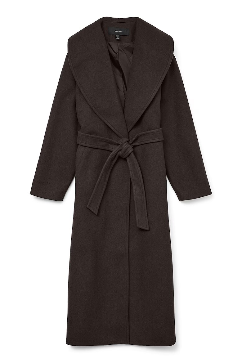 Vero Moda Дълго палто с колан Тъмнокафяв