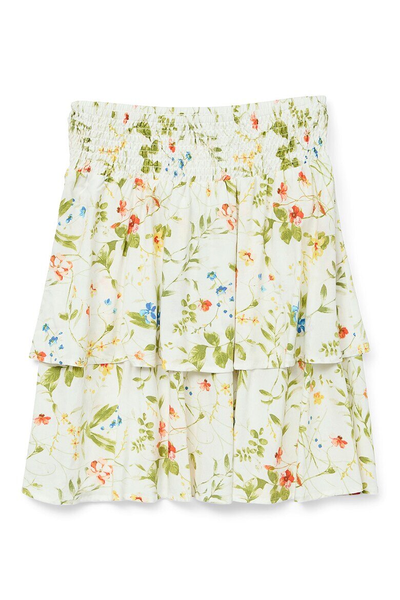 Vero Moda Къса флорална пола на пластове Мандарина/Бледозелен/Мръснобял