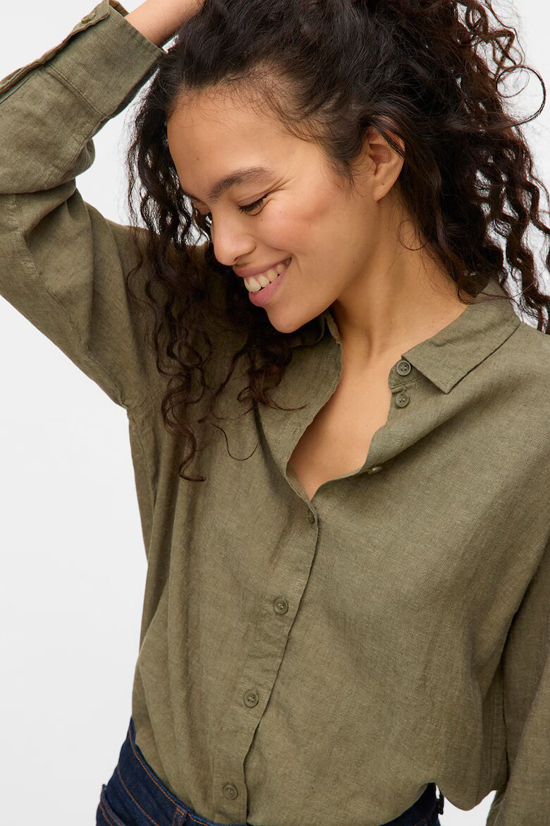 Vero Moda Риза с лен с остра яка Тъмно каки