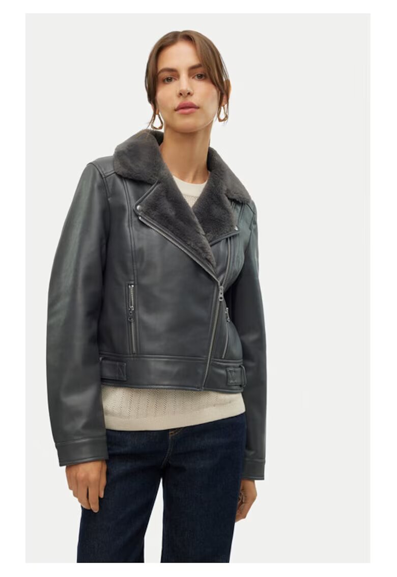 Vero Moda Яке от изкуствена кожа Hailey 10250405 Сиво - стандартна кройка - Еко кожа