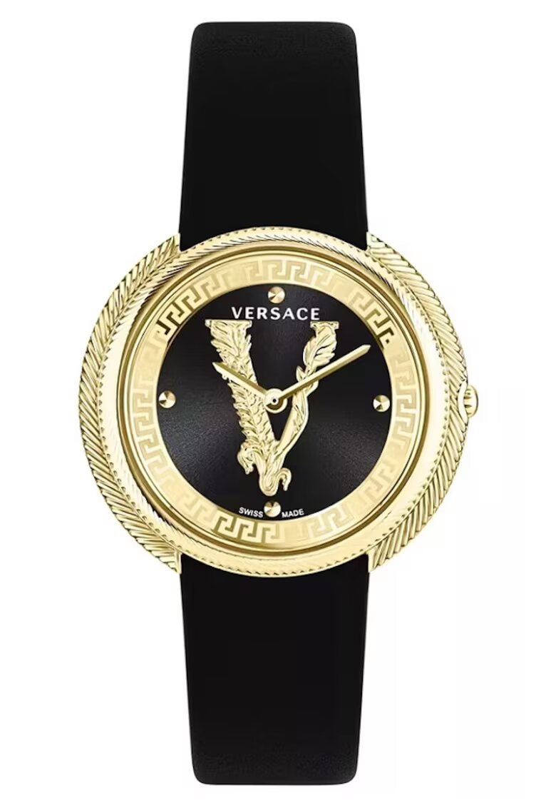 Versace Дамски часовник Thea - черна кожа - 38 мм - водоустойчив 5 ATM - черно/златно