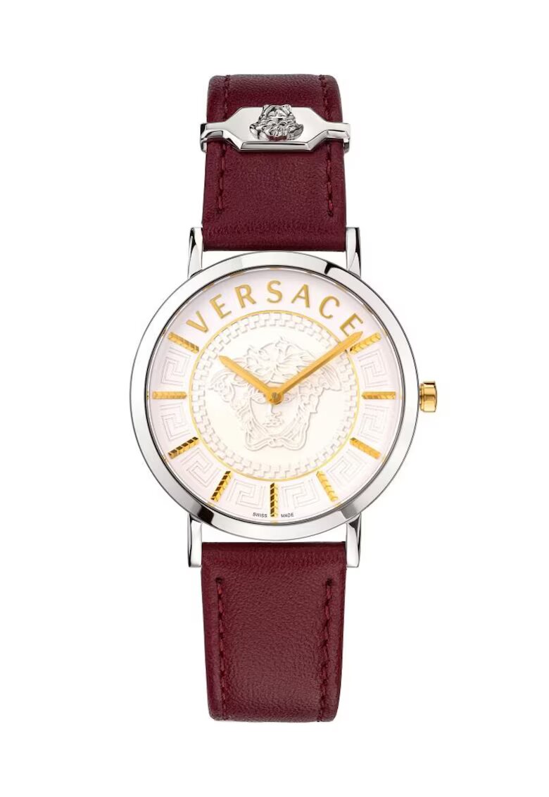Versace Дамски часовник - VEK400221 - Неръждаема стомана/Естествена кожа - Червен/Сребрист