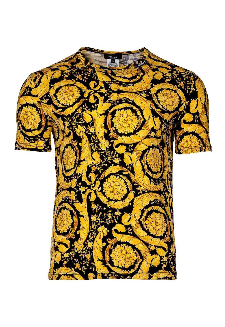 Versace Флорална тениска 48283 с органичен памук - Златист/Черен