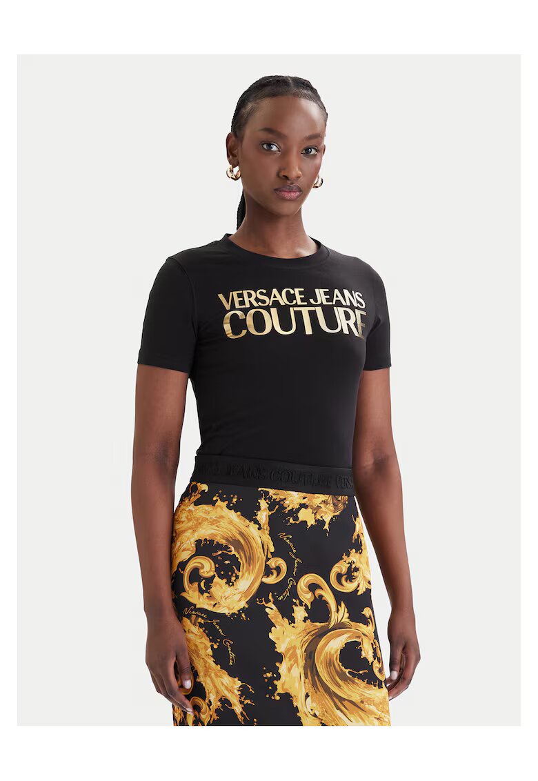 Versace Jeans Couture Дамска тениска - вталена кройка - памук/еластан - черна