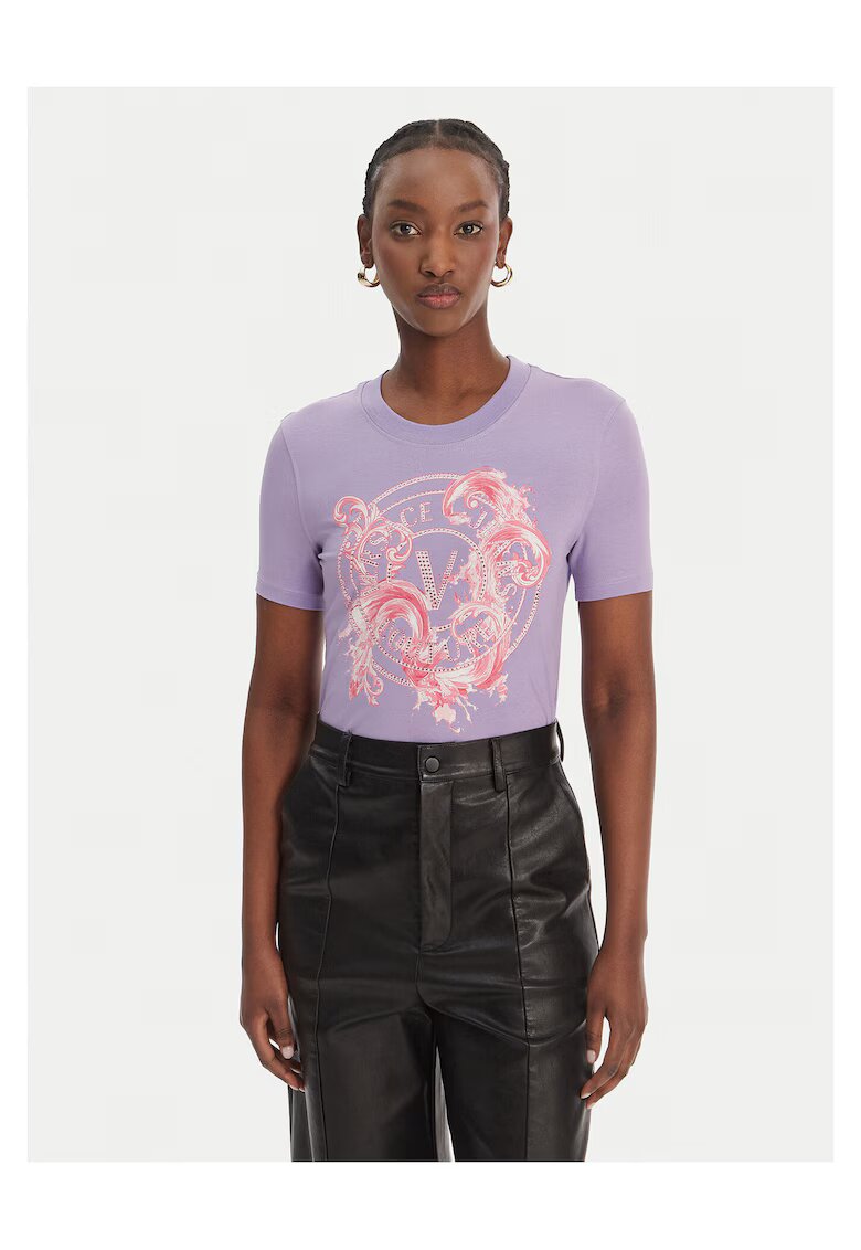 Versace Jeans Couture Дамска тениска - вталена кройка - виолетова - памук