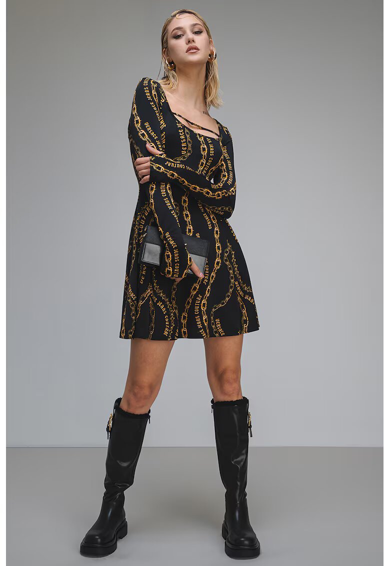Versace Jeans Couture Къса рокля с дълги ръкави - Златист/Черен