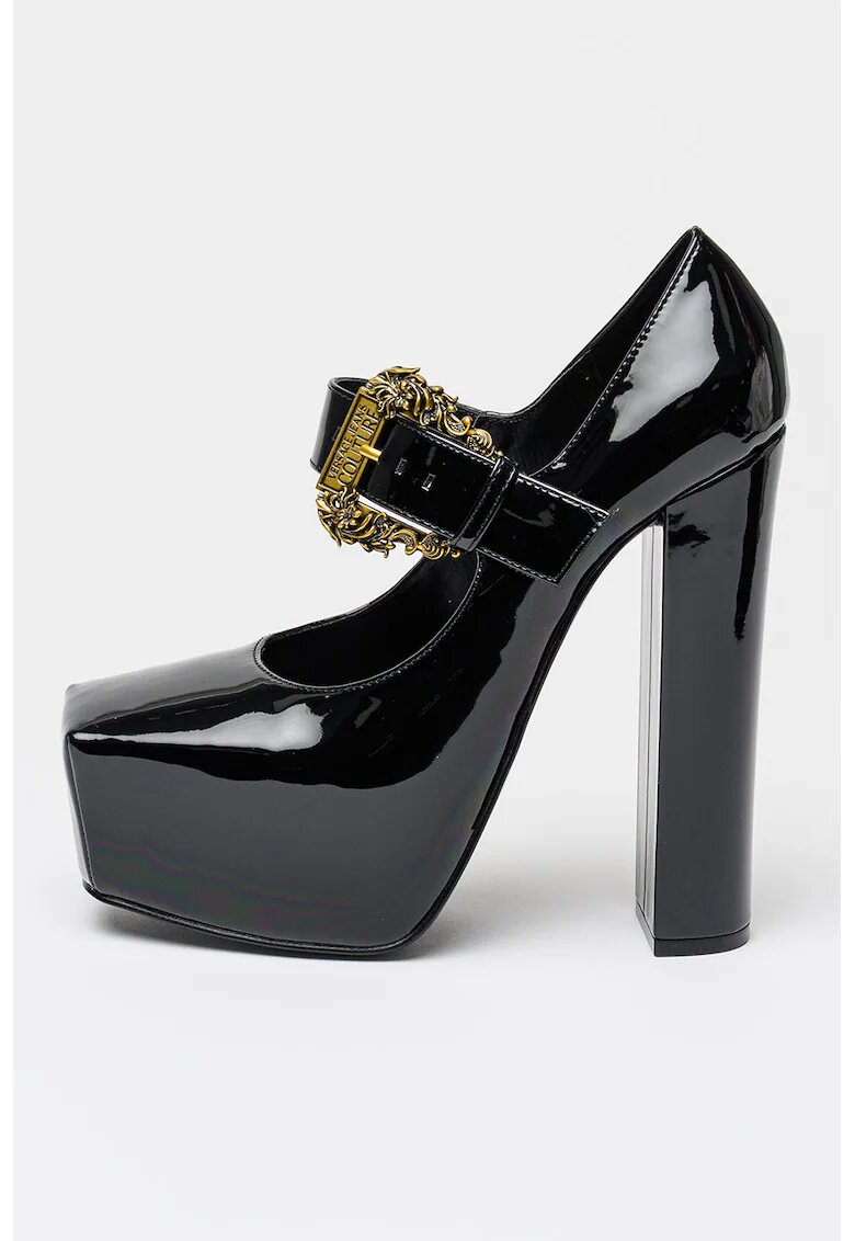 Versace Jeans Couture Лачени обувки с масивен ток - Черен