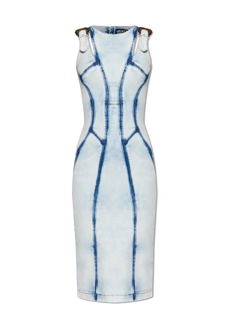 Versace Jeans Couture Миди рокля със закопчаване с цип на гърба - Син